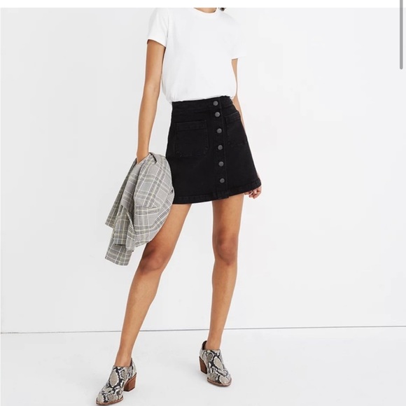 MADEWELL Black Stretch Denim A-line Button Down Skirt - Picture 10 of 12